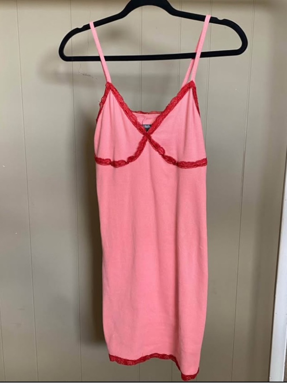 wild fable cotton Pink with Red Lace Trim lounge dress
